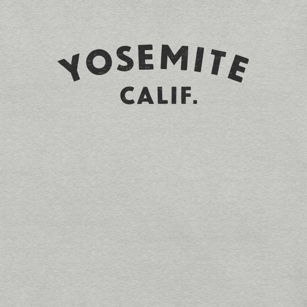 "Yosemite National Park" in vintage park-service lettering, printed on a SodaPop Cool t-shirt.