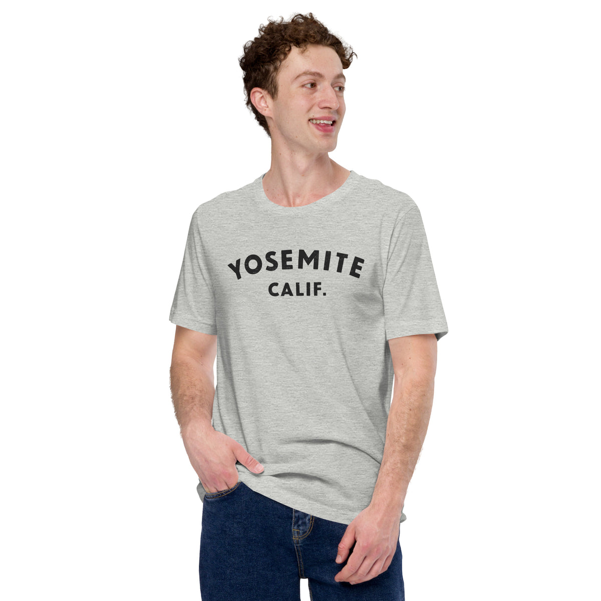 "Yosemite National Park" in vintage park-service lettering, printed on a SodaPop Cool t-shirt.