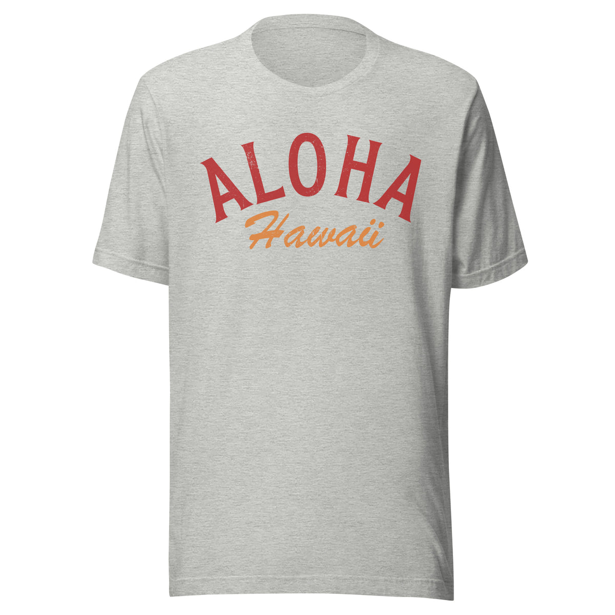 "Aloha Hawaii" in classic vintage island lettering, printed on a SodaPop Cool t-shirt.