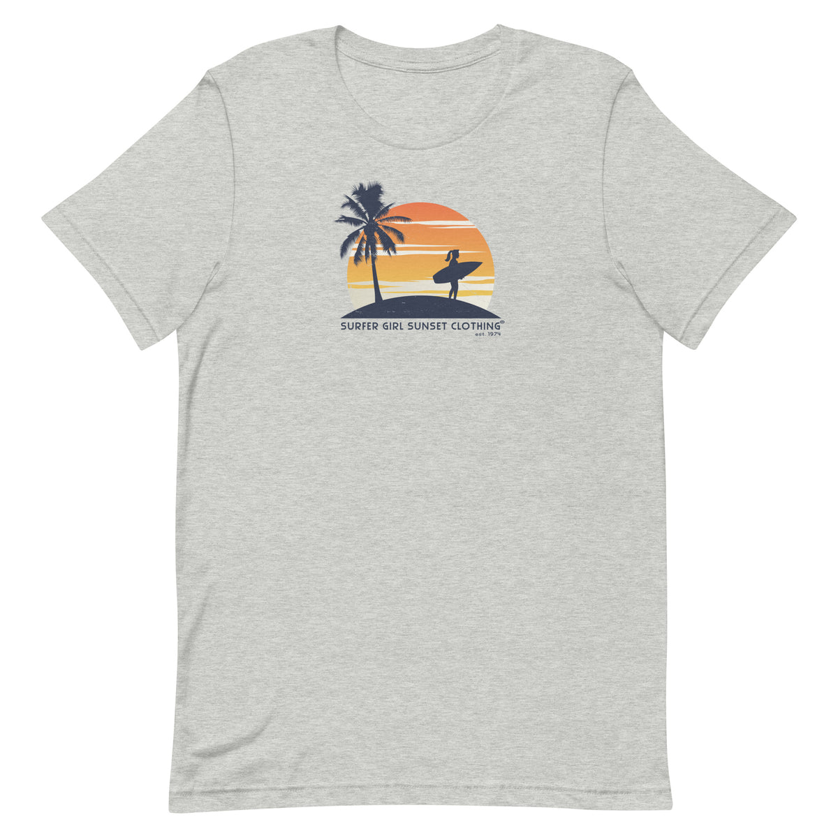 Surfer Girl Sunset Clothing vintage graphic, printed on a SodaPop Cool t-shirt.