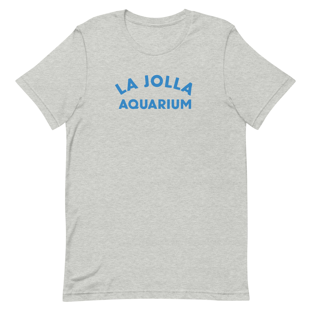 "La Jolla Aquarium" in classic vintage type, printed on a SodaPop Cool t-shirt.