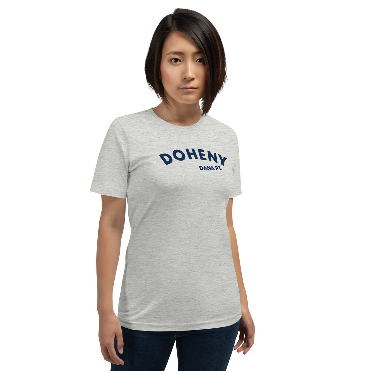"Doheny Dana Point" in vintage California surf lettering, printed on a SodaPop Cool t-shirt.