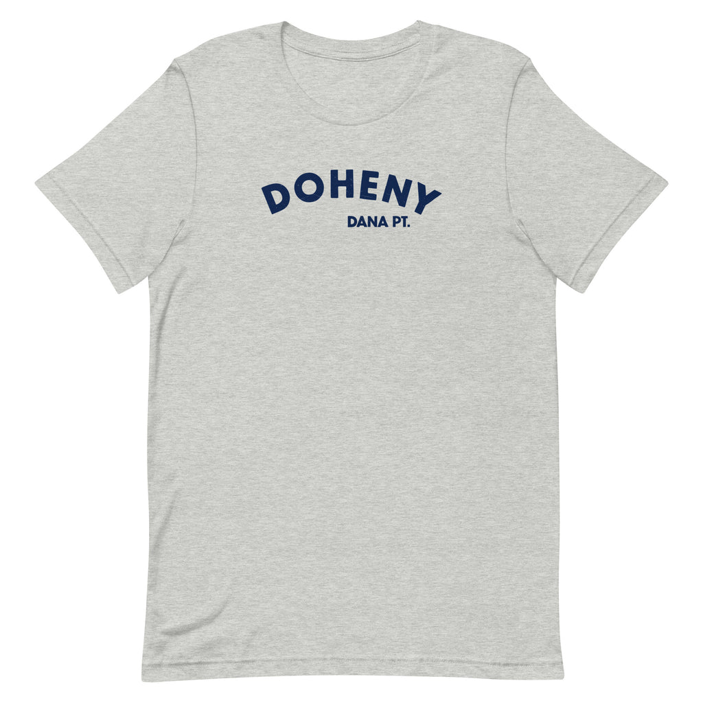 "Doheny Dana Point" in vintage California surf lettering, printed on a SodaPop Cool t-shirt.