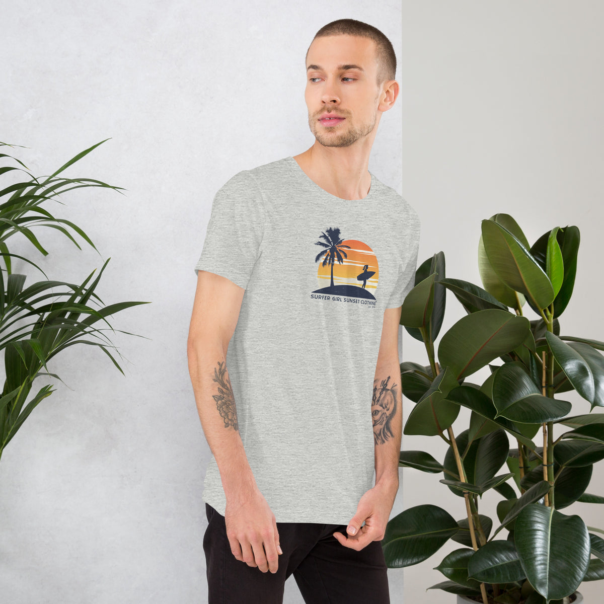 Surfer Girl Sunset Clothing vintage graphic, printed on a SodaPop Cool t-shirt.