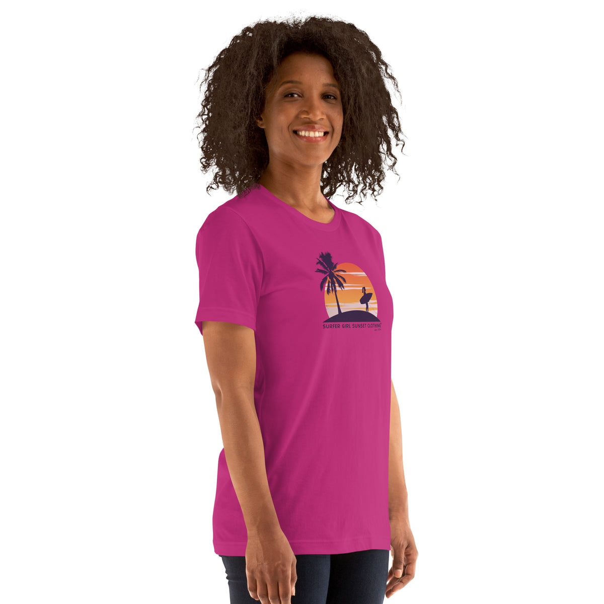 Surfer Girl Sunset Clothing vintage graphic, printed on a SodaPop Cool t-shirt.