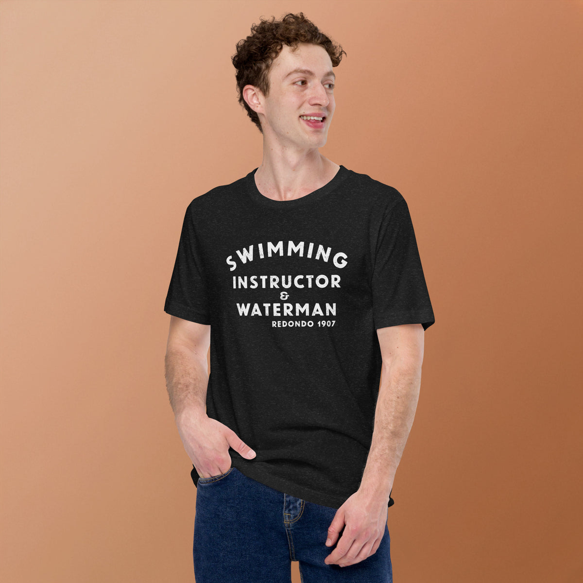 Swimming Instructor & Waterman California vintage graphic, printed on a SodaPop Cool t-shirt.