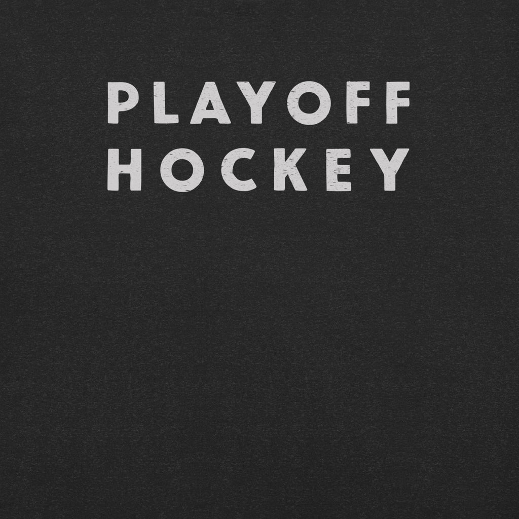 "Playoff Hockey" in simple retro athletic lettering, printed on a SodaPop Cool t-shirt.