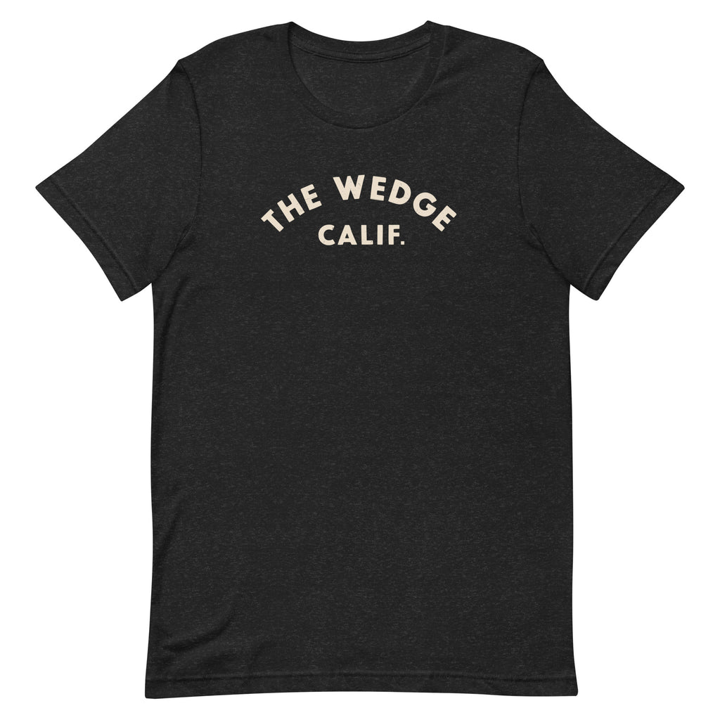 "The Wedge" in classic California surf lettering, printed on a SodaPop Cool t-shirt.