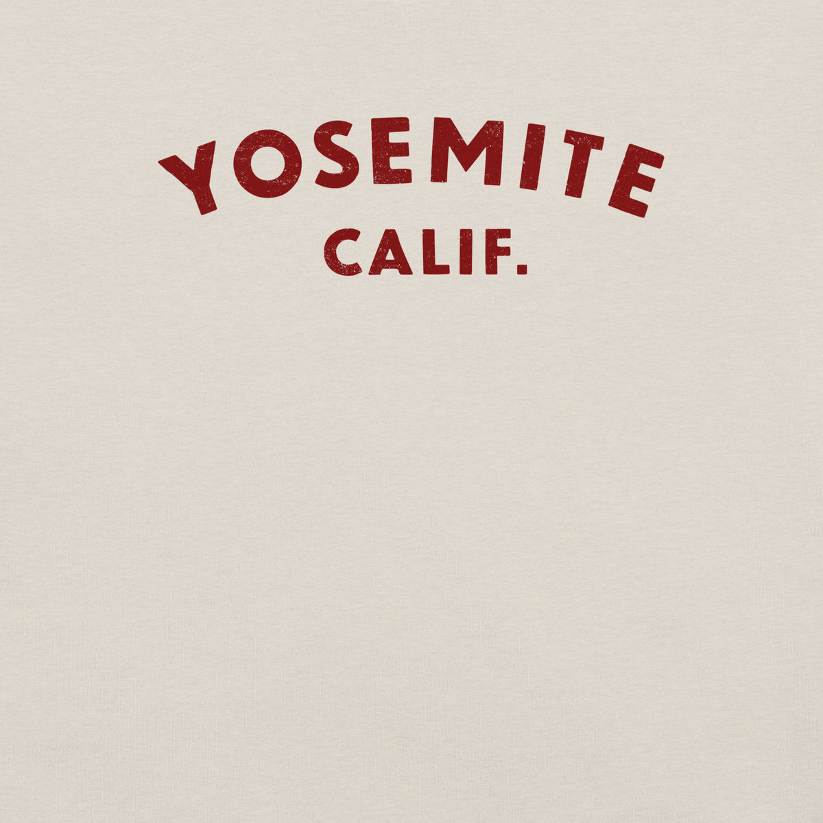 "Yosemite National Park" in vintage park-service lettering, printed on a SodaPop Cool t-shirt.