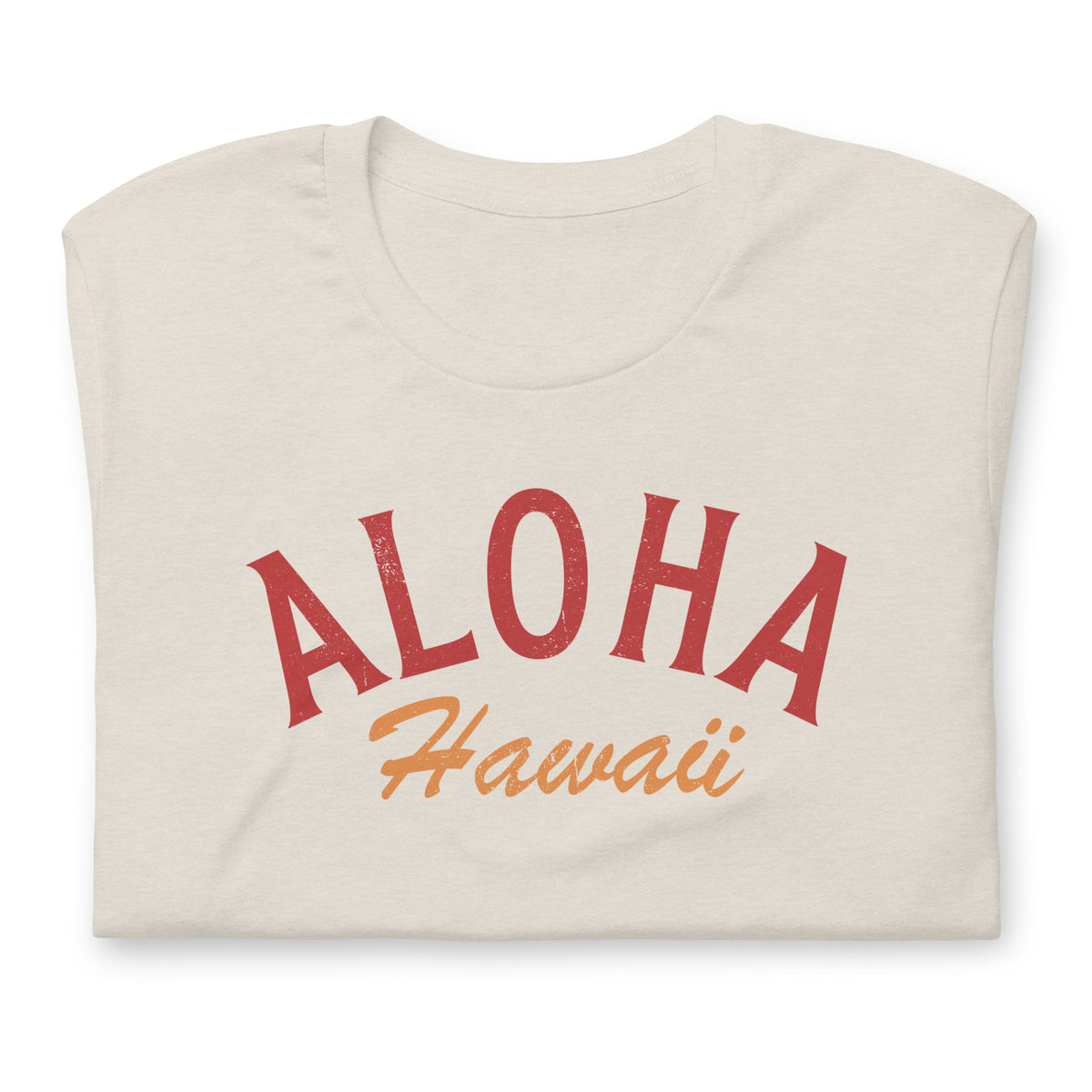 "Aloha Hawaii" in classic vintage island lettering, printed on a SodaPop Cool t-shirt.