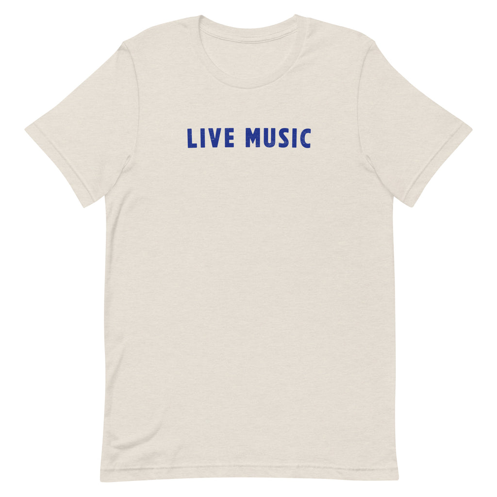 Live Music vintage graphic, printed on a SodaPop Cool t-shirt.