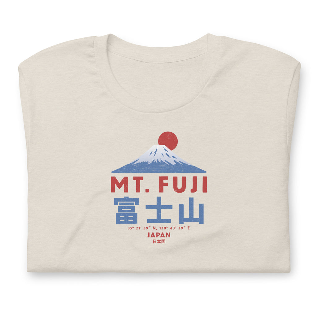 Mt. Fuji Japan vintage graphic, printed on a SodaPop Cool t-shirt.