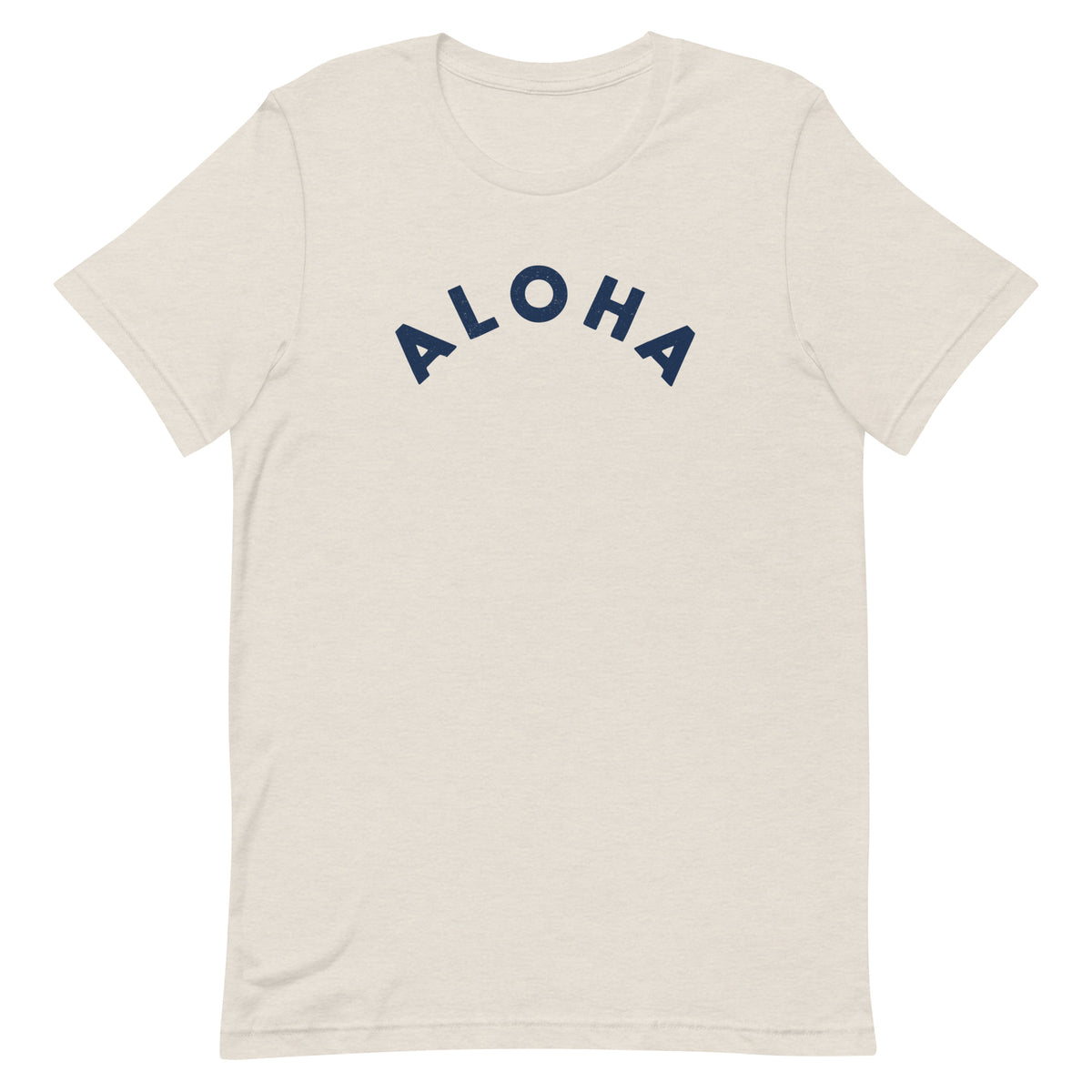 "Aloha" in clean vintage Hawaiian lettering, printed on a SodaPop Cool t-shirt.