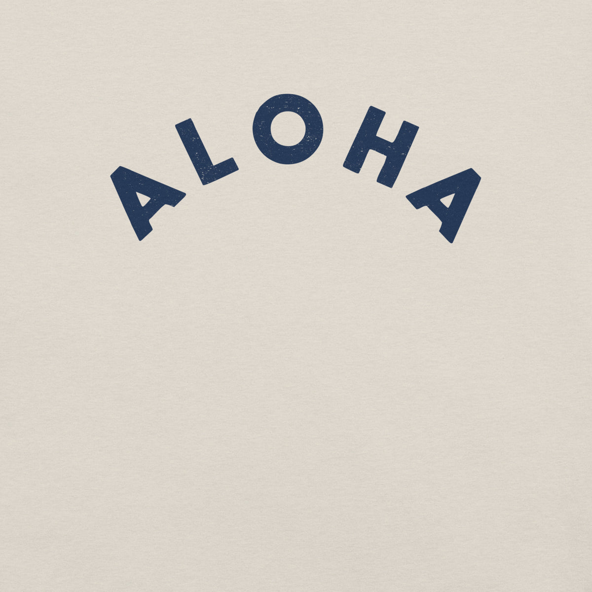 "Aloha" in clean vintage Hawaiian lettering, printed on a SodaPop Cool t-shirt.