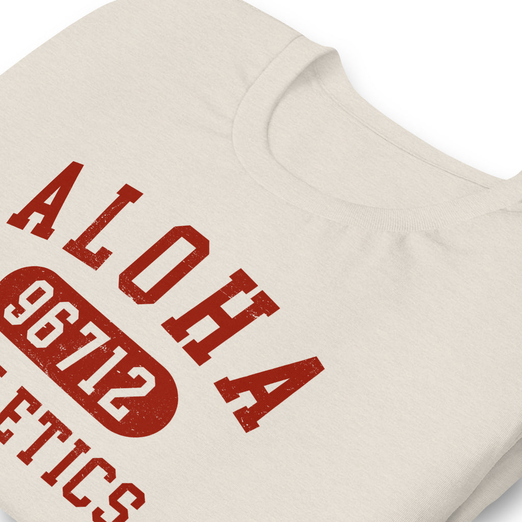 Aloha Hawaii Athletics 96712 vintage graphic, printed on a SodaPop Cool t-shirt.