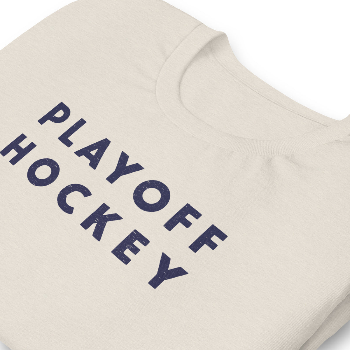 "Playoff Hockey" in simple retro athletic lettering, printed on a SodaPop Cool t-shirt.