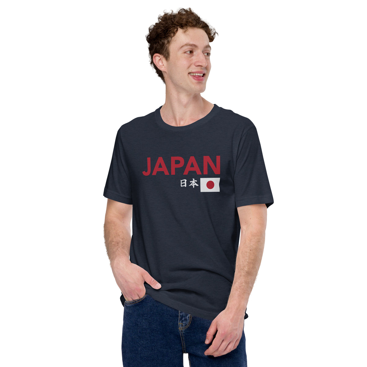 Japanese flag with "Japan" in both Japanese and English classic type, printed on a SodaPop Cool t-shirt.
