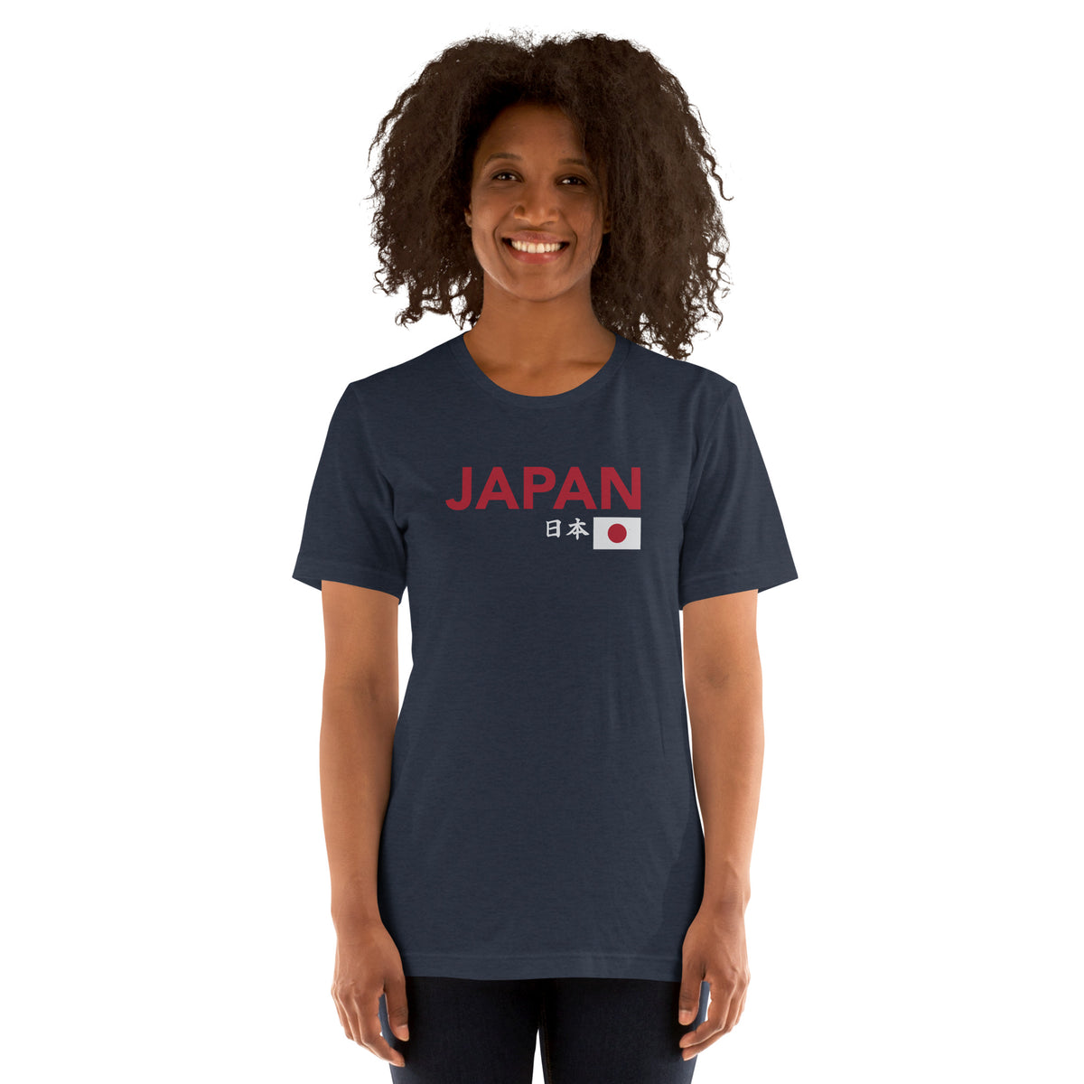 Japanese flag with "Japan" in both Japanese and English classic type, printed on a SodaPop Cool t-shirt.
