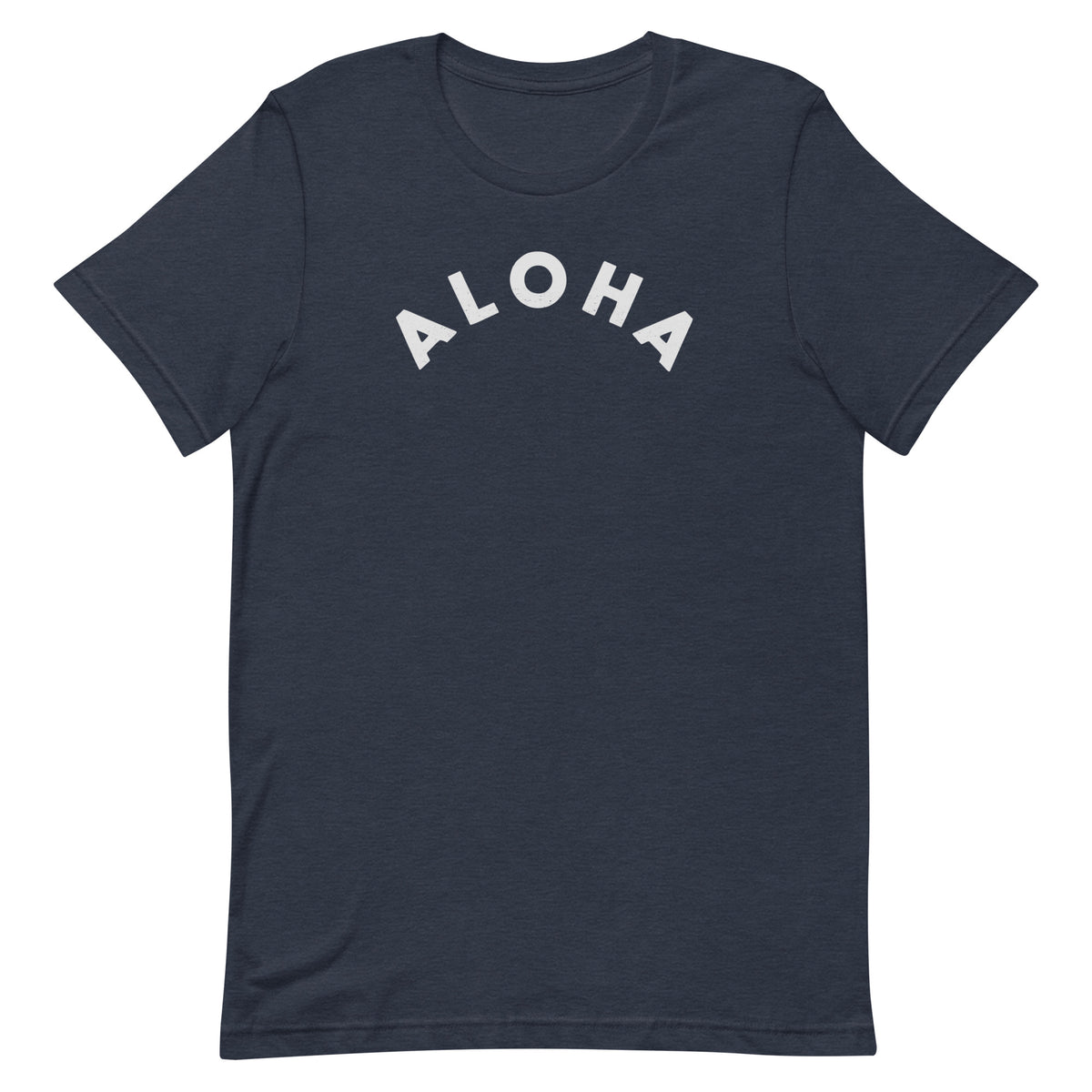 "Aloha" in clean vintage Hawaiian lettering, printed on a SodaPop Cool t-shirt.