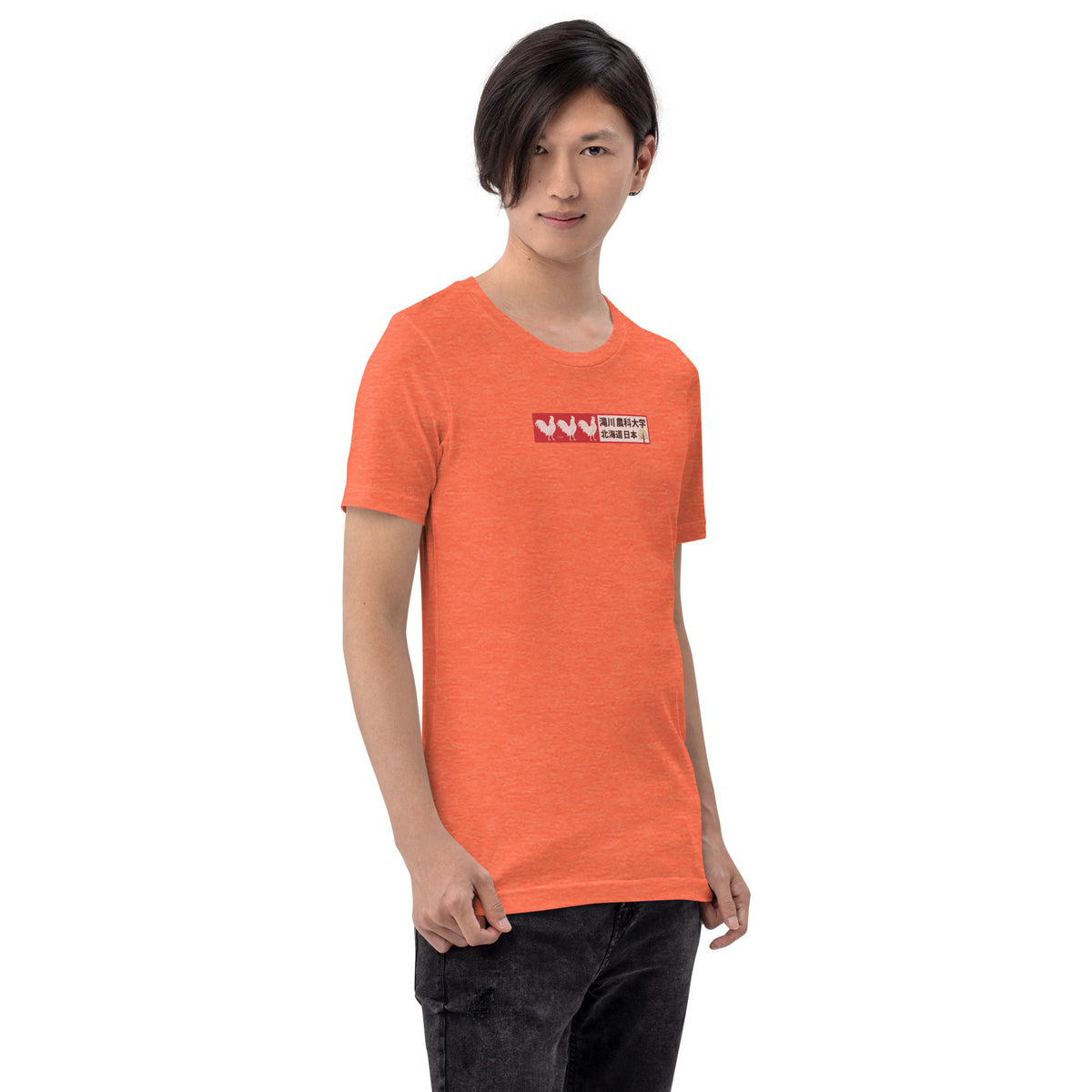 Three 3 Roosters Tree Farm Japan vintage graphic, printed on a SodaPop Cool t-shirt.