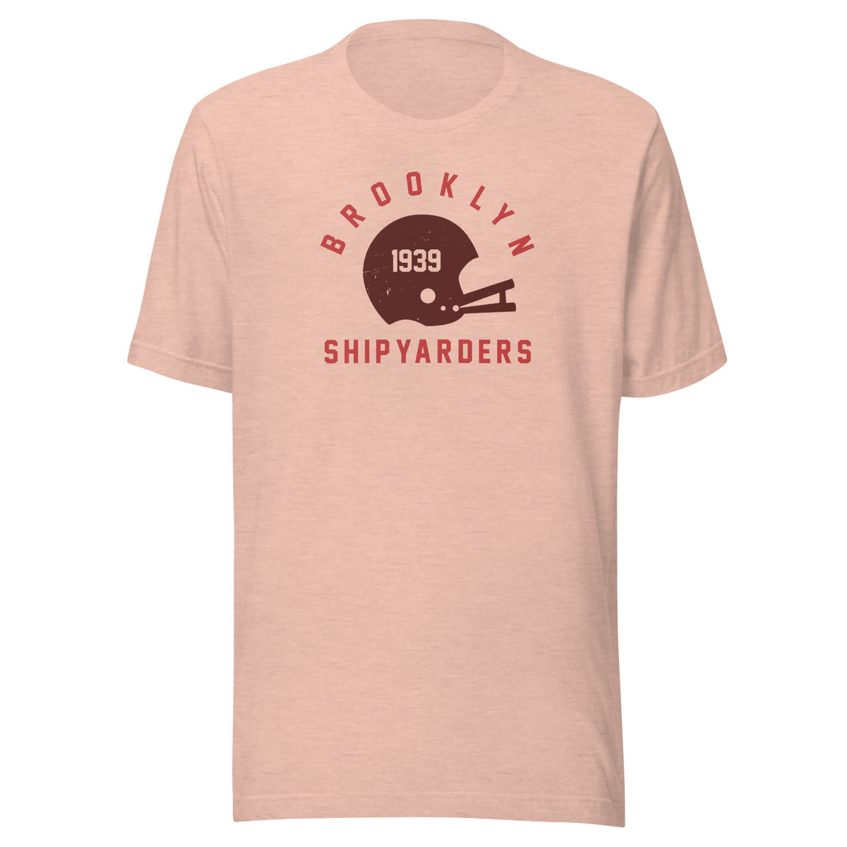 Vintage leather football helmet with "Brooklyn Shipyarders 1939", printed on a SodaPop Cool t-shirt.
