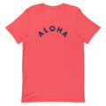 "Aloha" in clean vintage Hawaiian lettering, printed on a SodaPop Cool t-shirt.