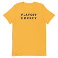 "Playoff Hockey" in simple retro athletic lettering, printed on a SodaPop Cool t-shirt.