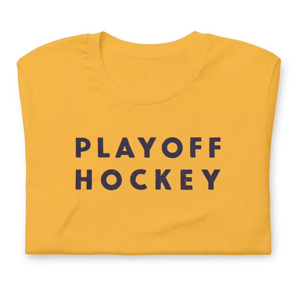"Playoff Hockey" in simple retro athletic lettering, printed on a SodaPop Cool t-shirt.
