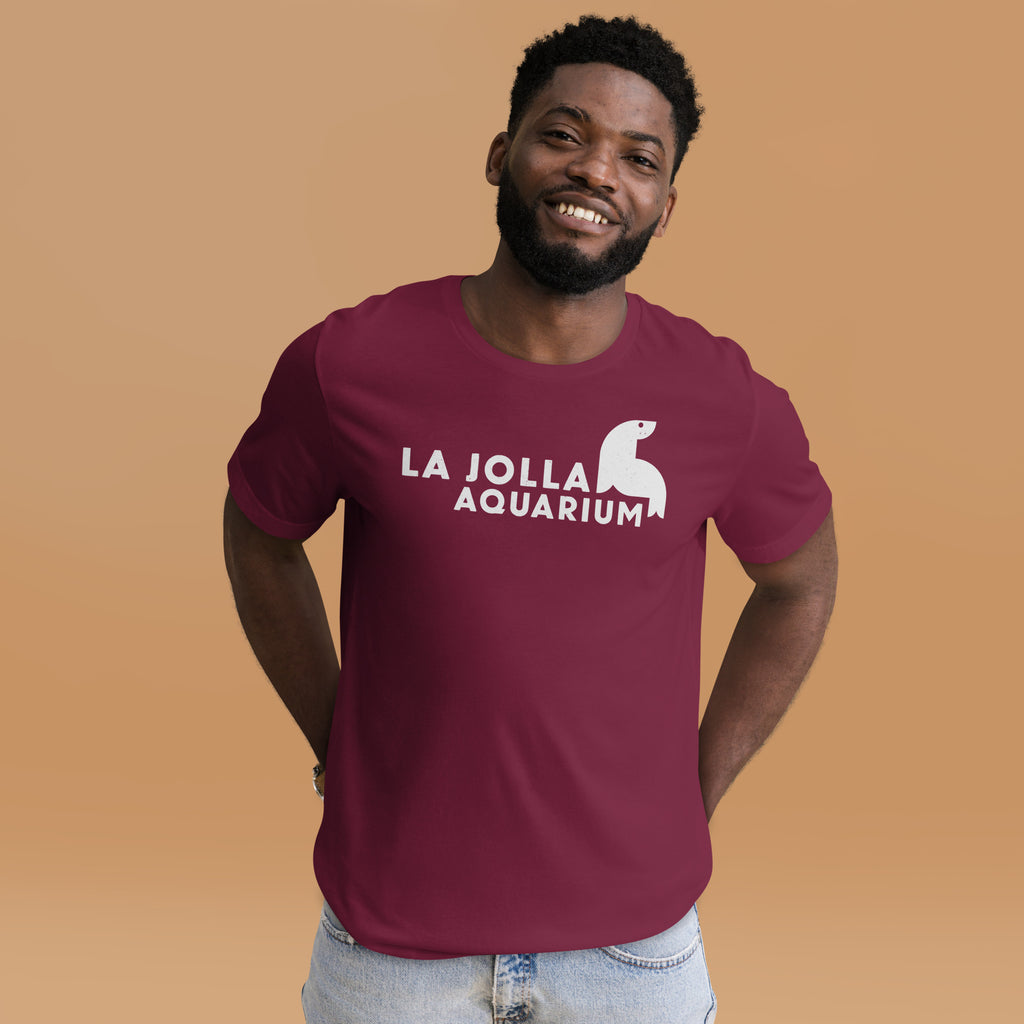 La Jolla Aquarium vintage graphic, printed on a SodaPop Cool t-shirt.