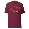 "Aloha Hawaii" in classic vintage island lettering, printed on a SodaPop Cool t-shirt.
