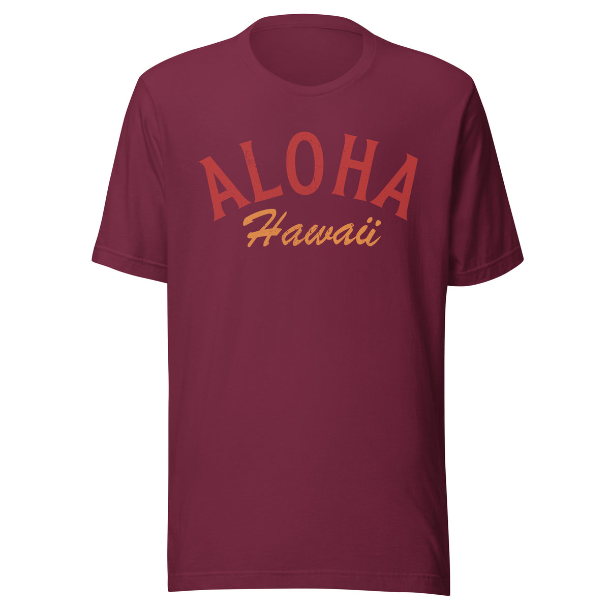 "Aloha Hawaii" in classic vintage island lettering, printed on a SodaPop Cool t-shirt.