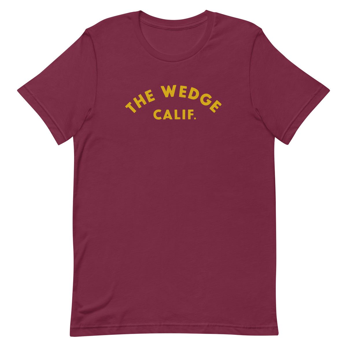 "The Wedge" in classic California surf lettering, printed on a SodaPop Cool t-shirt.