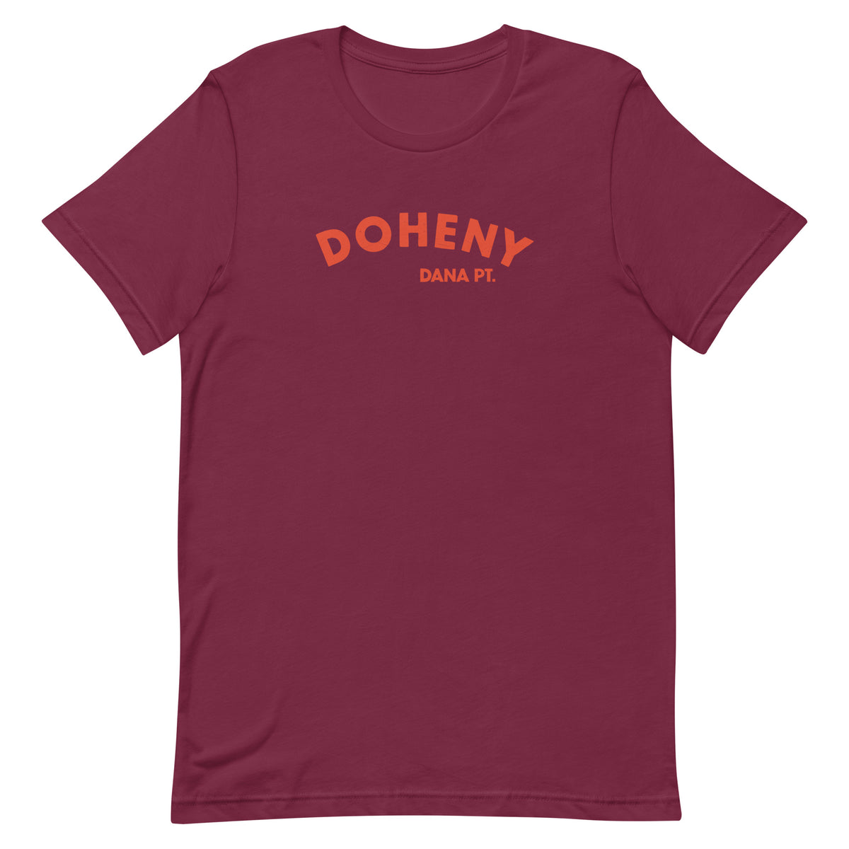 "Doheny Dana Point" in vintage California surf lettering, printed on a SodaPop Cool t-shirt.