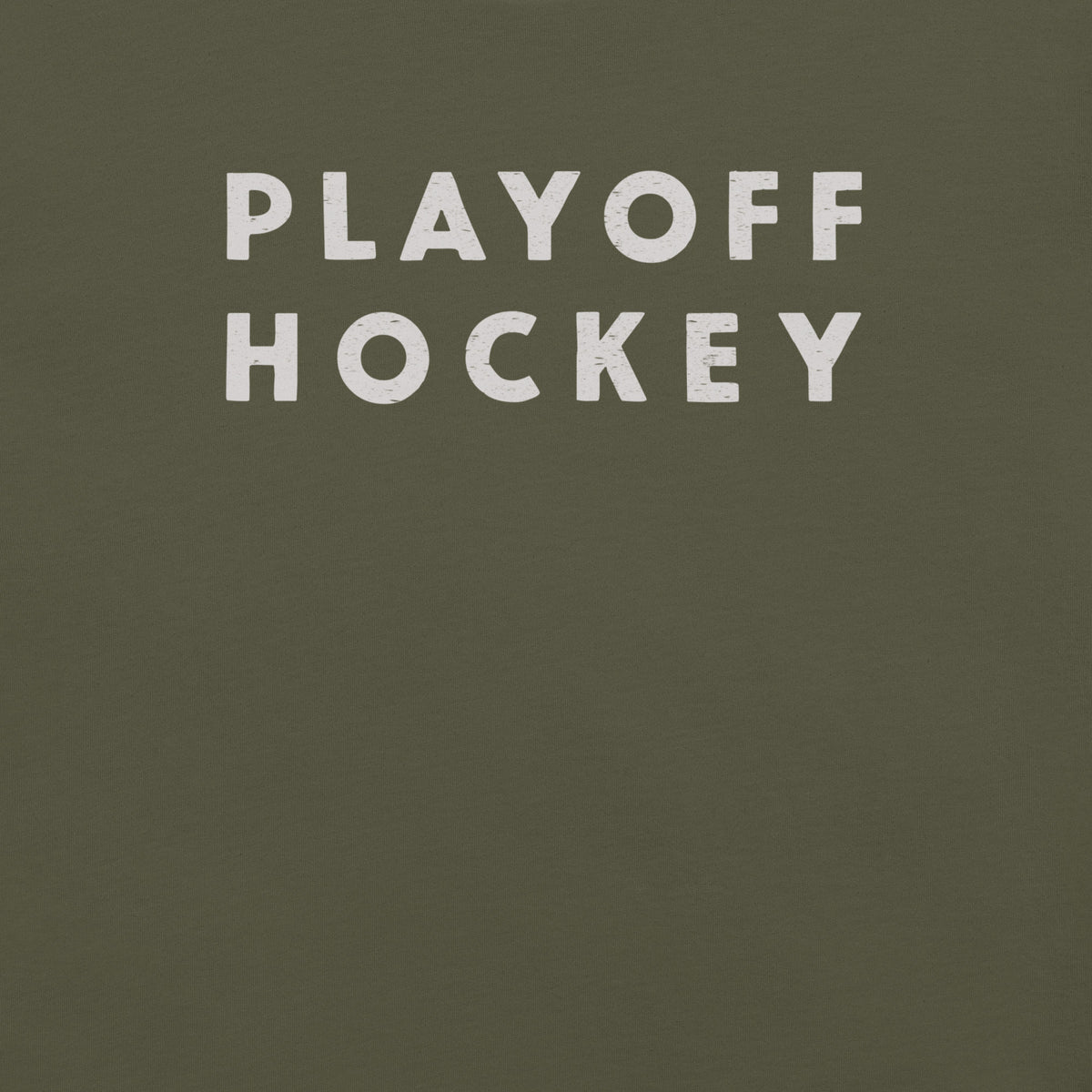 "Playoff Hockey" in simple retro athletic lettering, printed on a SodaPop Cool t-shirt.
