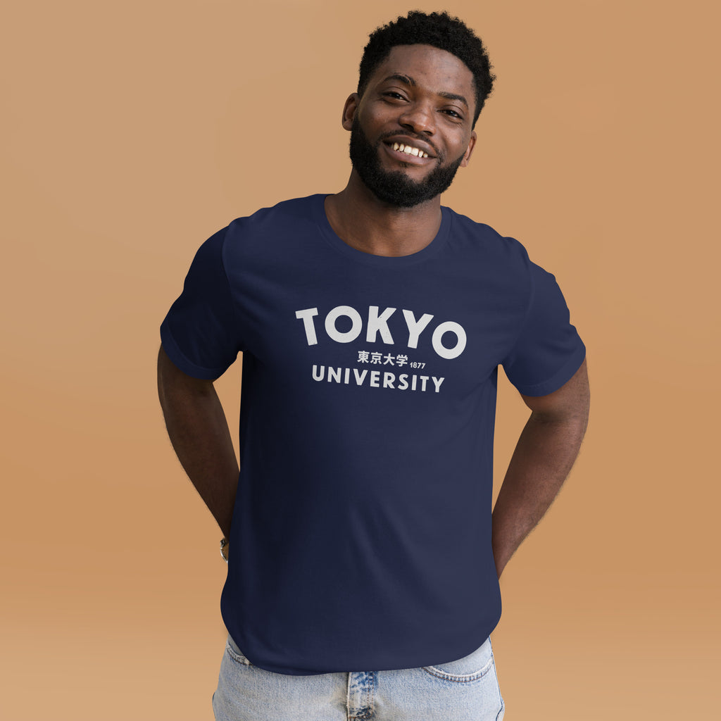 "Tokyo University" in classic collegiate lettering with Japanese script, printed on a SodaPop Cool t-shirt.