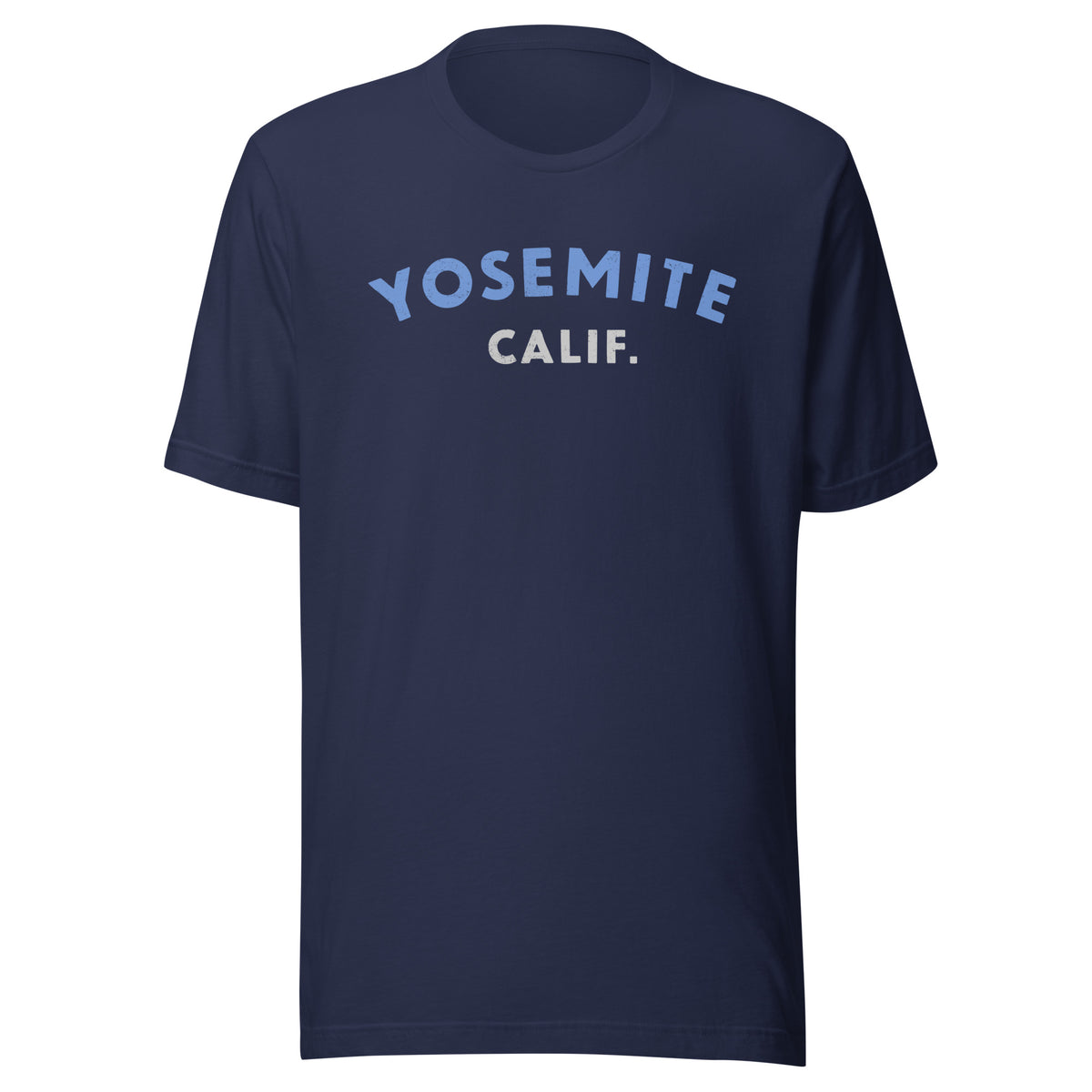 "Yosemite National Park" in vintage park-service lettering, printed on a SodaPop Cool t-shirt.