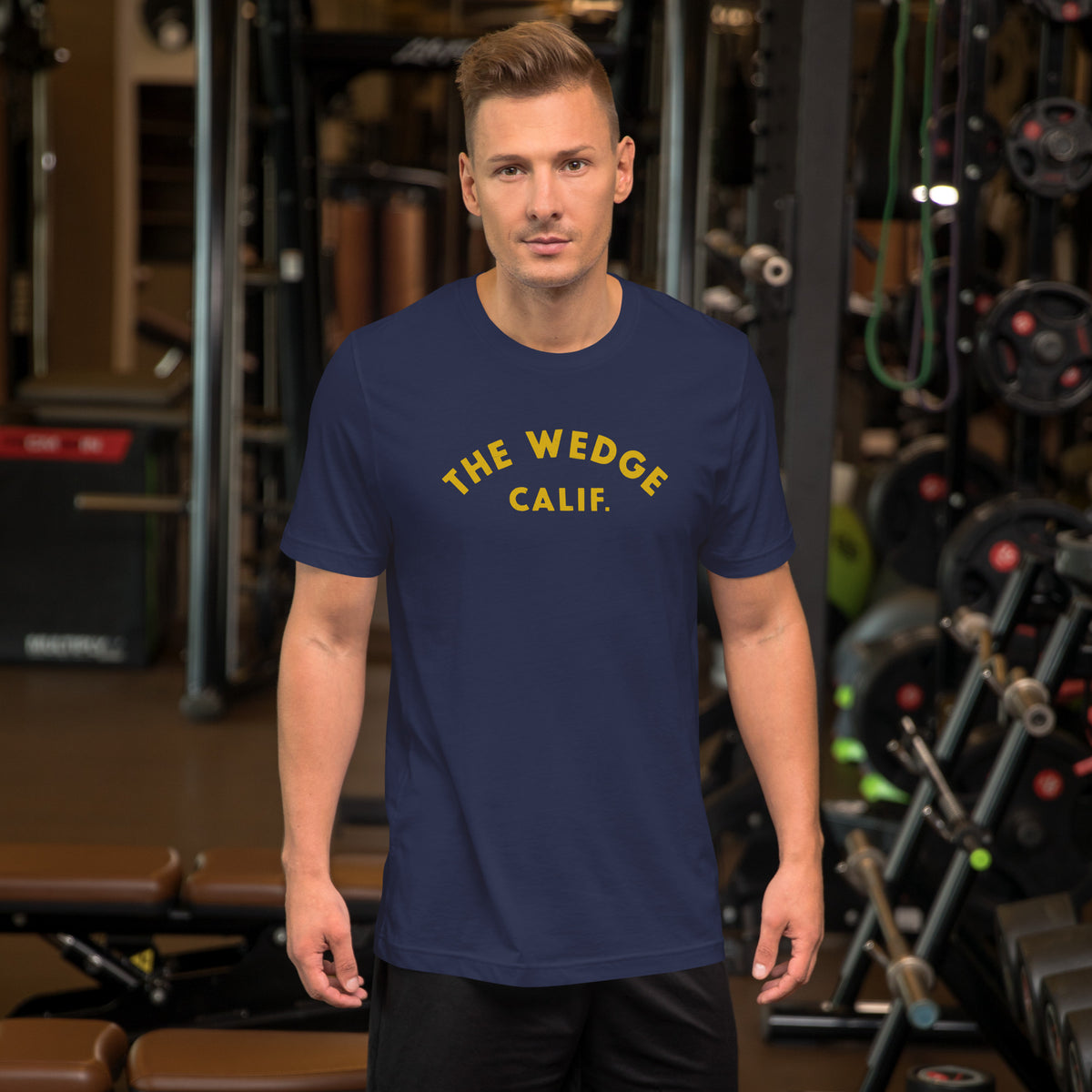 "The Wedge" in classic California surf lettering, printed on a SodaPop Cool t-shirt.