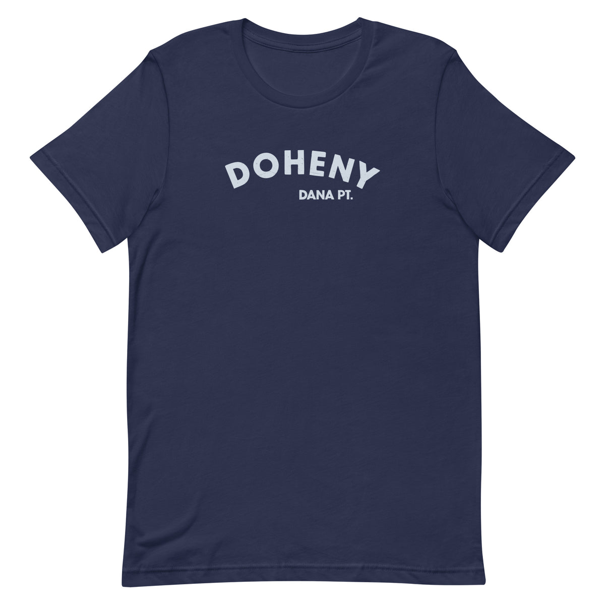 "Doheny Dana Point" in vintage California surf lettering, printed on a SodaPop Cool t-shirt.
