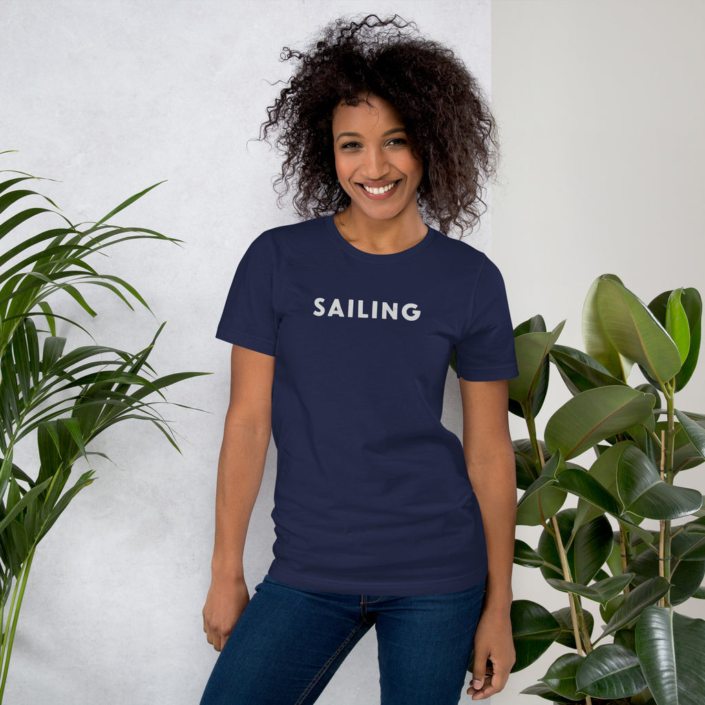 The word "Sailing" in clean vintage lettering, printed on a SodaPop Cool t-shirt.