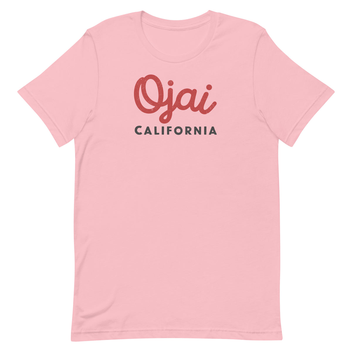 "Ojai California" in classic vintage lettering, printed on a SodaPop Cool t-shirt.