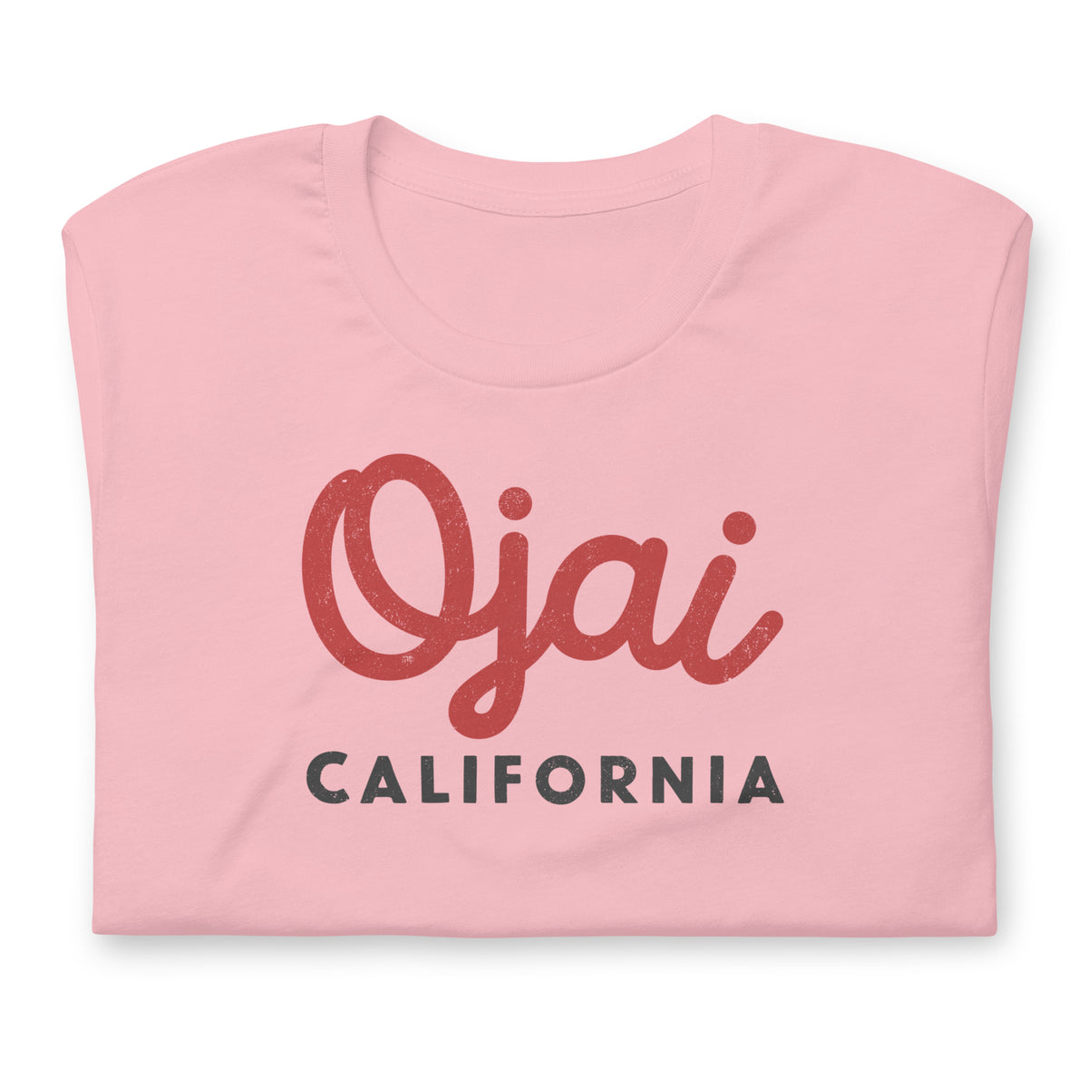 "Ojai California" in classic vintage lettering, printed on a SodaPop Cool t-shirt.