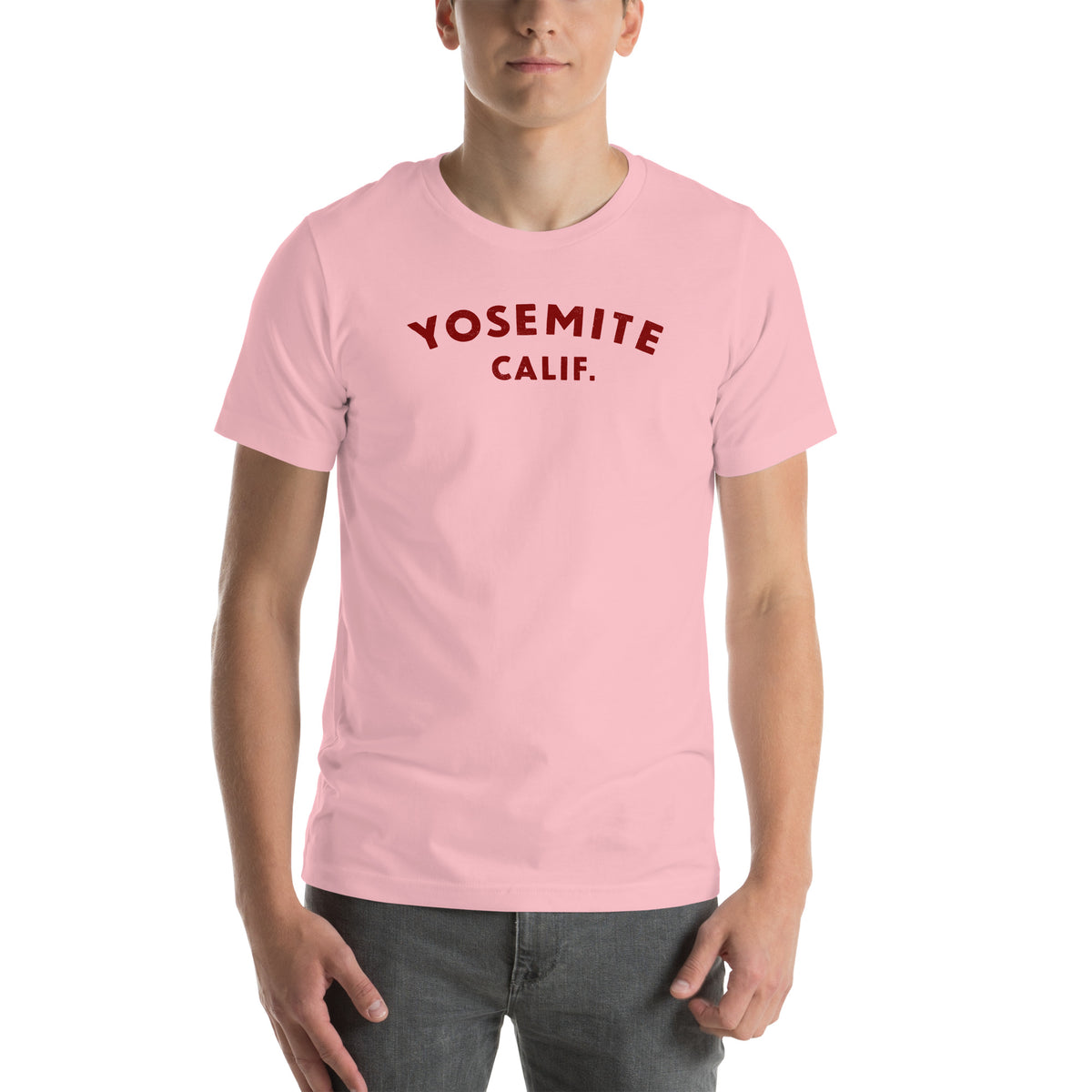 "Yosemite National Park" in vintage park-service lettering, printed on a SodaPop Cool t-shirt.