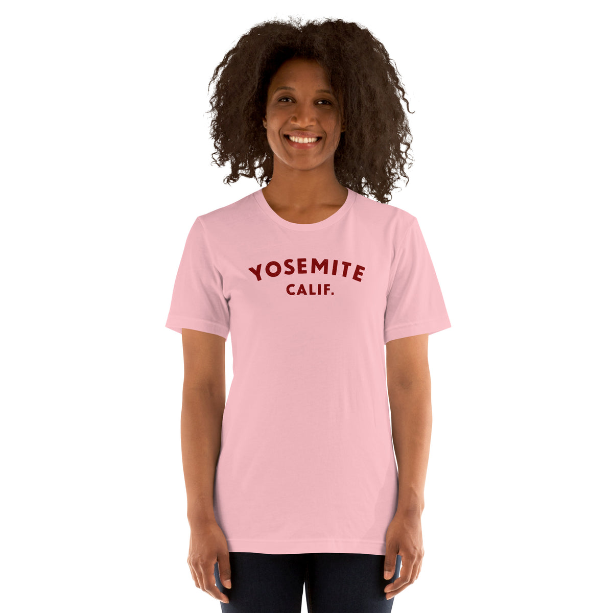 "Yosemite National Park" in vintage park-service lettering, printed on a SodaPop Cool t-shirt.
