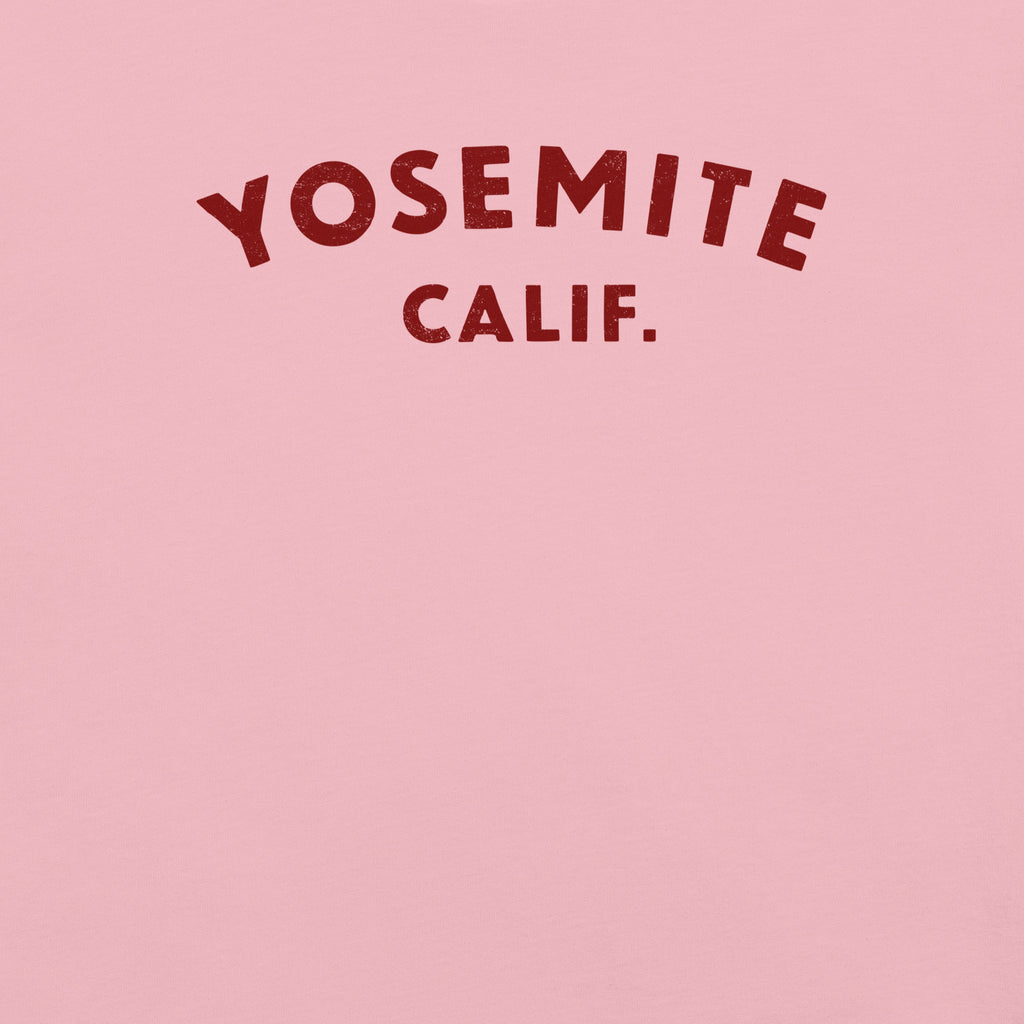 "Yosemite National Park" in vintage park-service lettering, printed on a SodaPop Cool t-shirt.