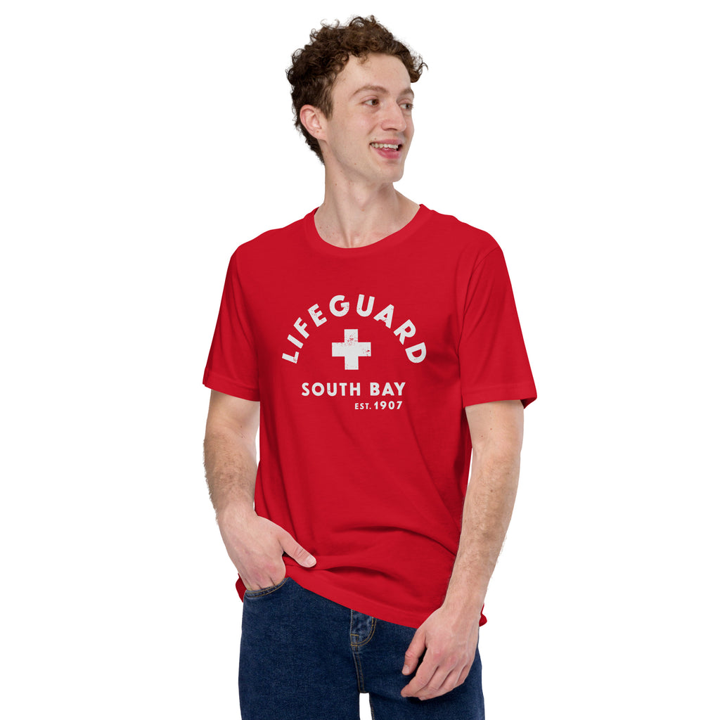 Lifeguard South Bay California 1907 vintage graphic, printed on a SodaPop Cool t-shirt.