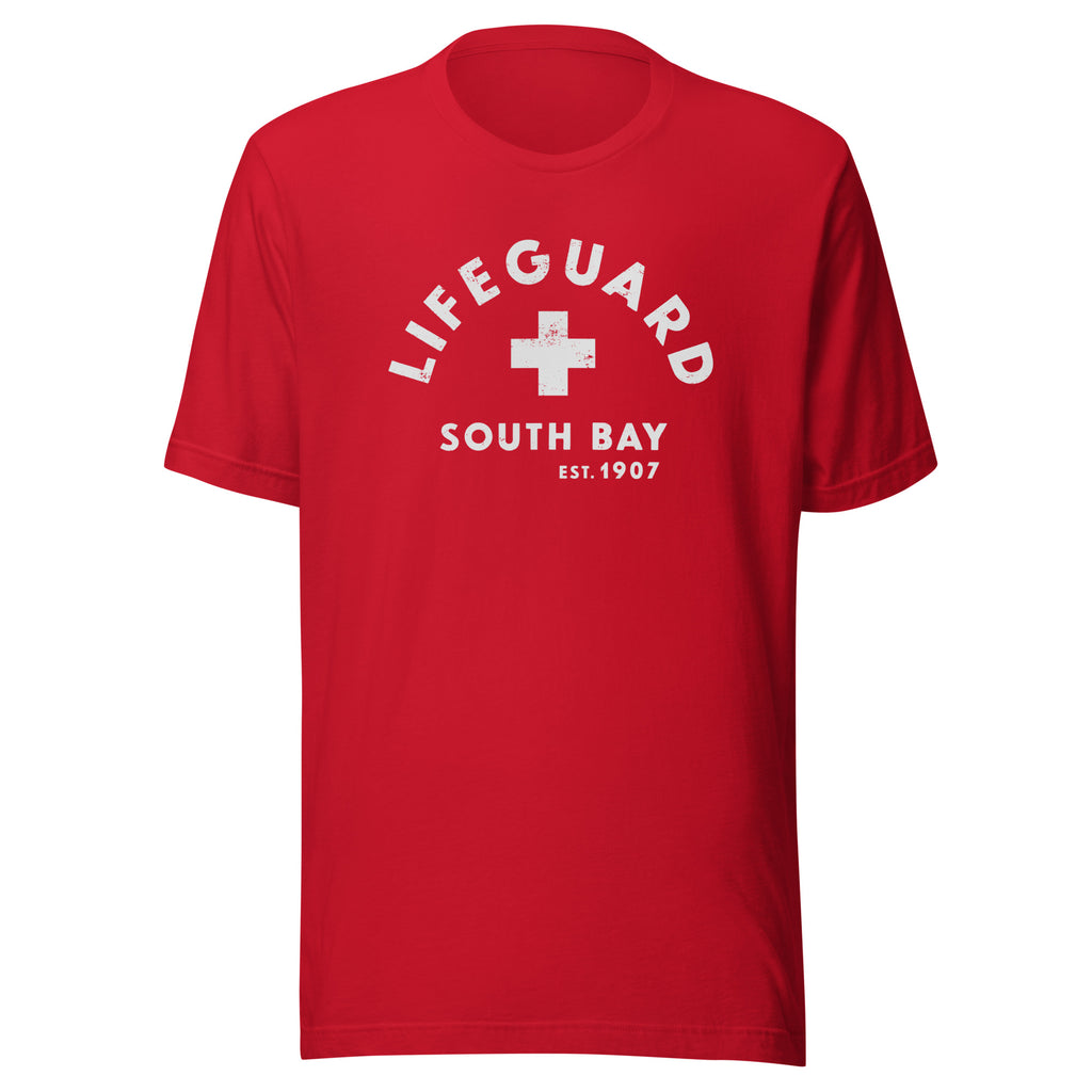 Lifeguard South Bay California 1907 vintage graphic, printed on a SodaPop Cool t-shirt.