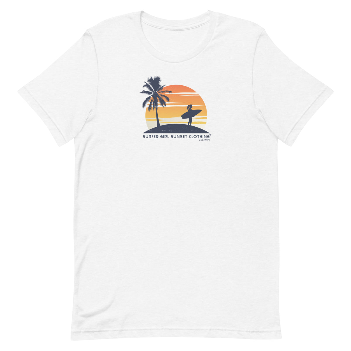 Surfer Girl Sunset Clothing vintage graphic, printed on a SodaPop Cool t-shirt.