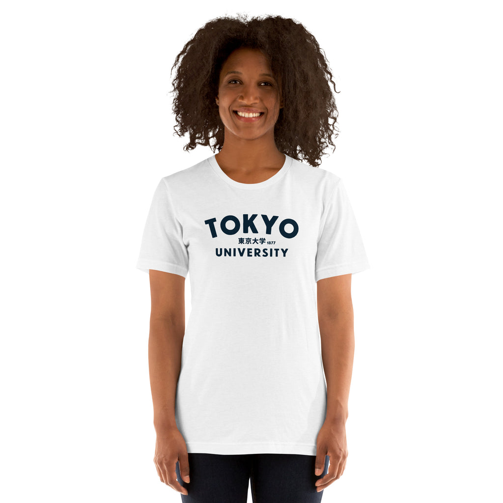 "Tokyo University" in classic collegiate lettering with Japanese script, printed on a SodaPop Cool t-shirt.
