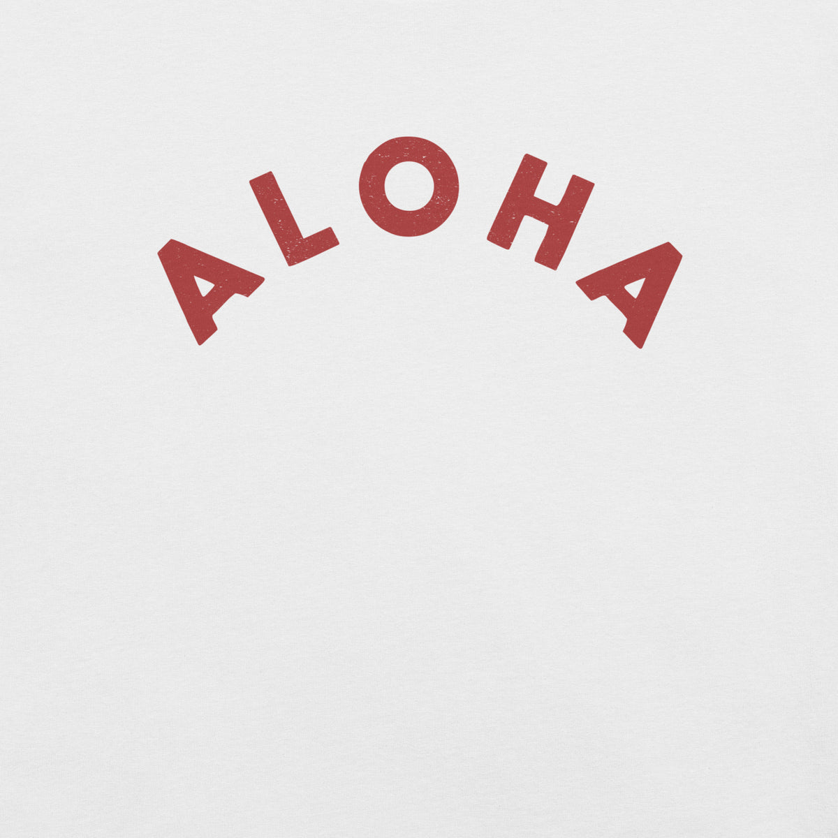 "Aloha" in clean vintage Hawaiian lettering, printed on a SodaPop Cool t-shirt.