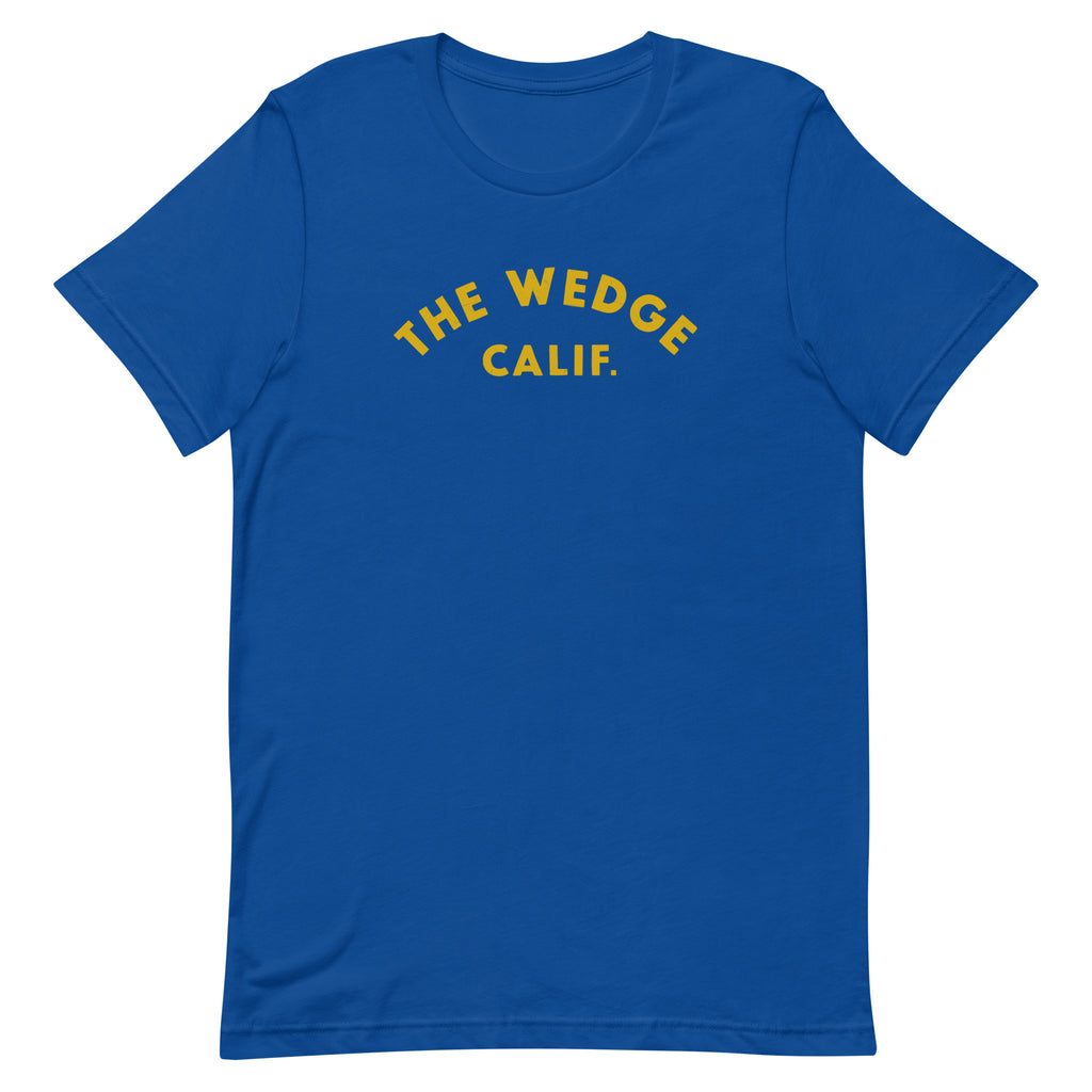 "The Wedge" in classic California surf lettering, printed on a SodaPop Cool t-shirt.